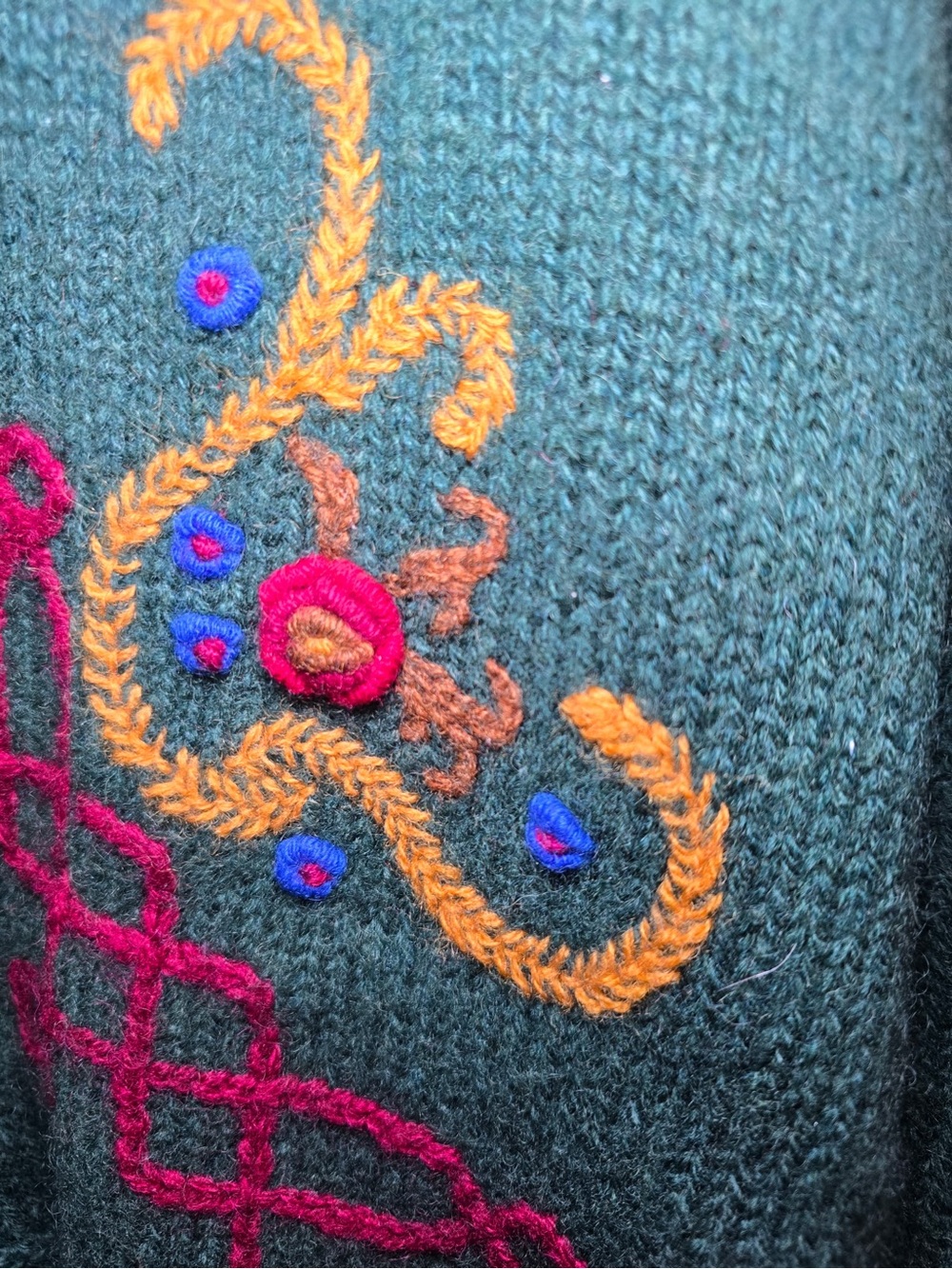 Vintage Susan Bristol Embroidered Cardigan Wool Floral Celtic Large ASO Phoebe - Picture 3 of 12